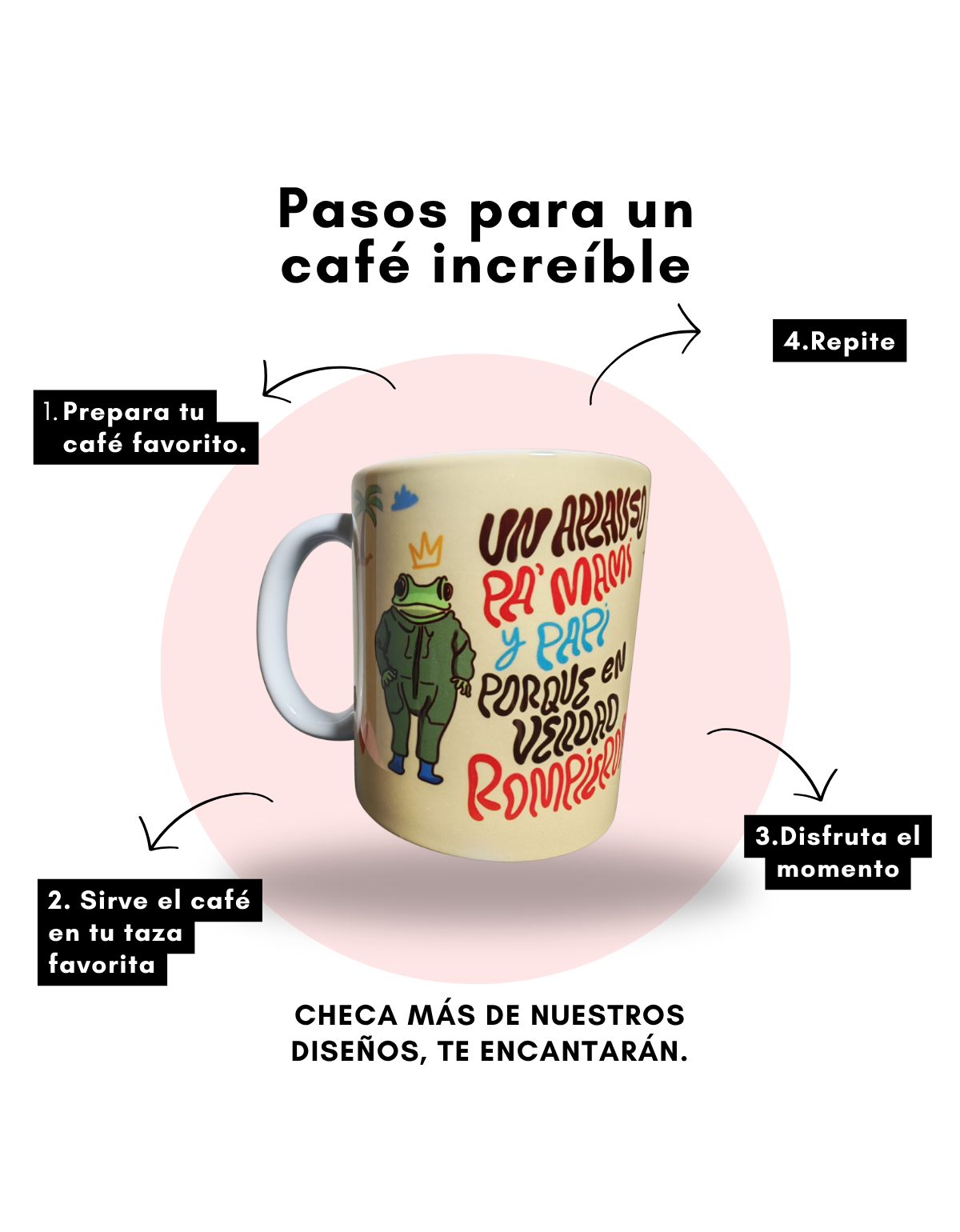 Taza Cerámica "Un Aplauso Pa' Mami y Papi" | Rana Coronada | Diseño Urbano Latino